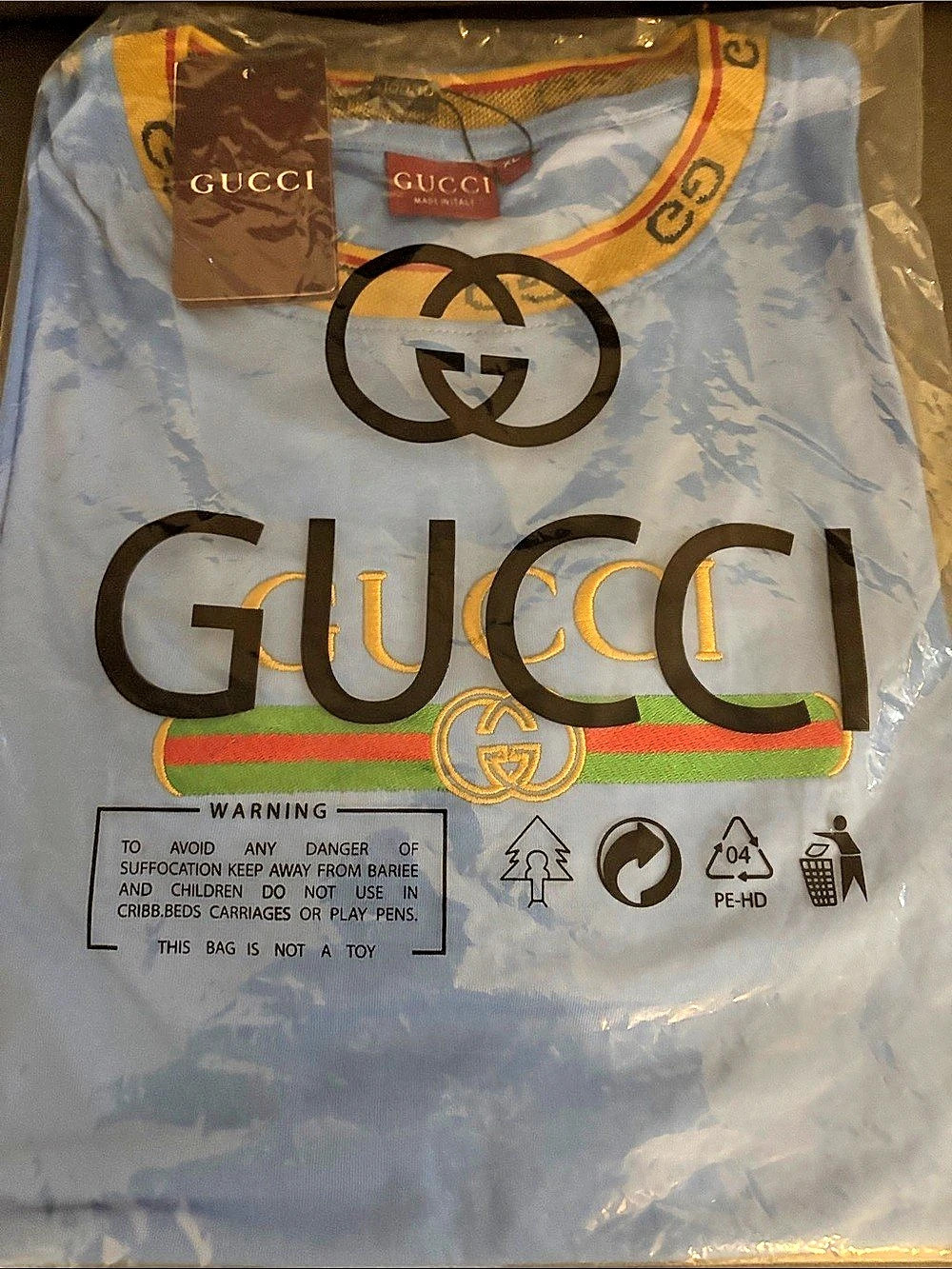 Gucci Short Sleeve Logo Tee in Blue & Green
